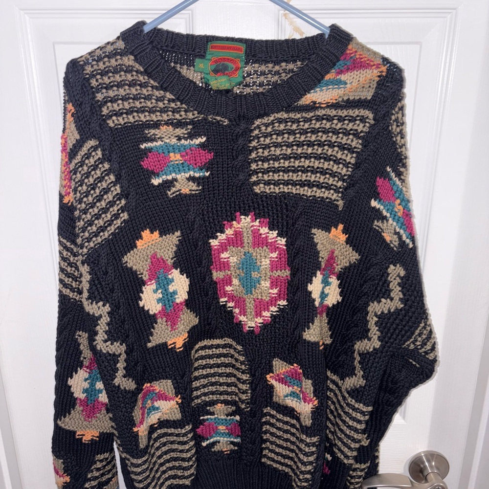 Geometric Patterned Black Sweater- Boston Traders